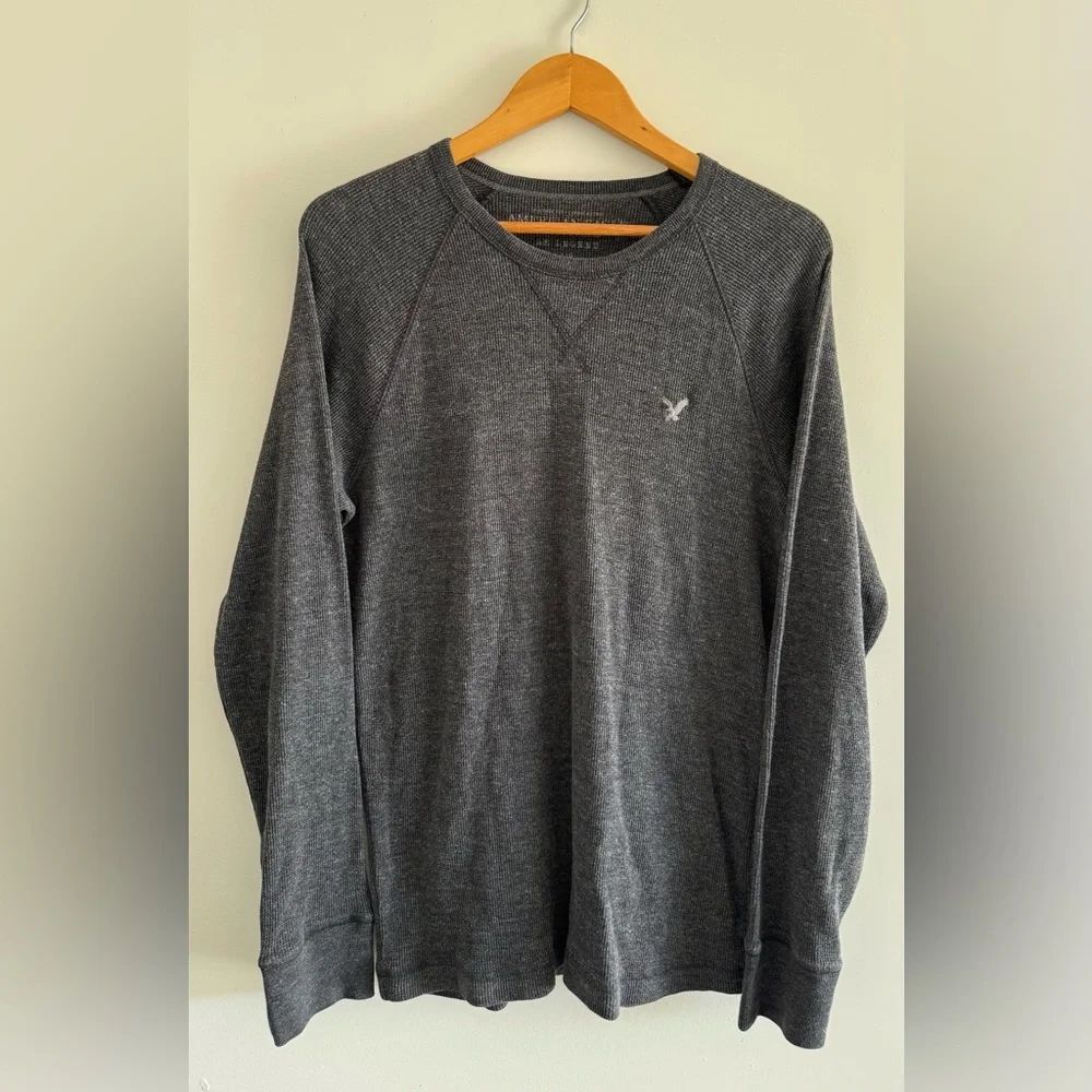 American Eagle Mens Preppy Y2K Long Sleeve Shirt Size L Gray Retro